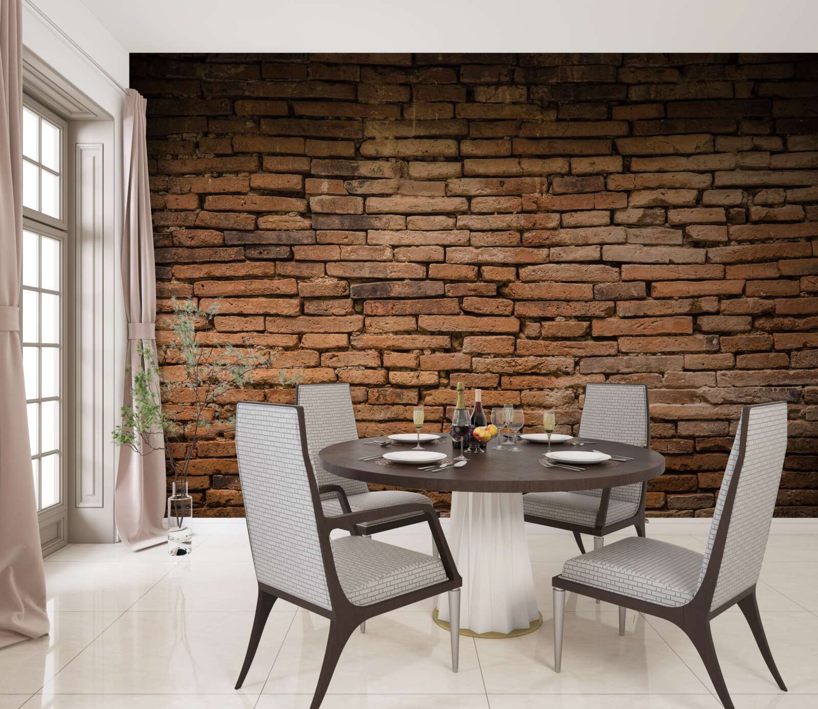 Fotobehang Een bakstenen muur die buigt