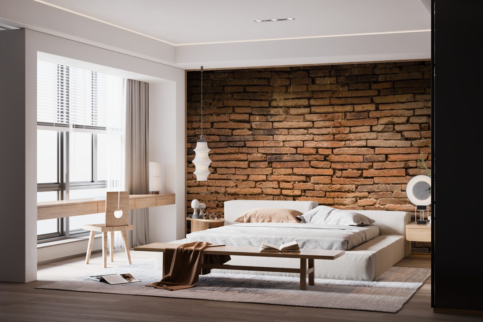 Fotobehang Een bakstenen muur die buigt