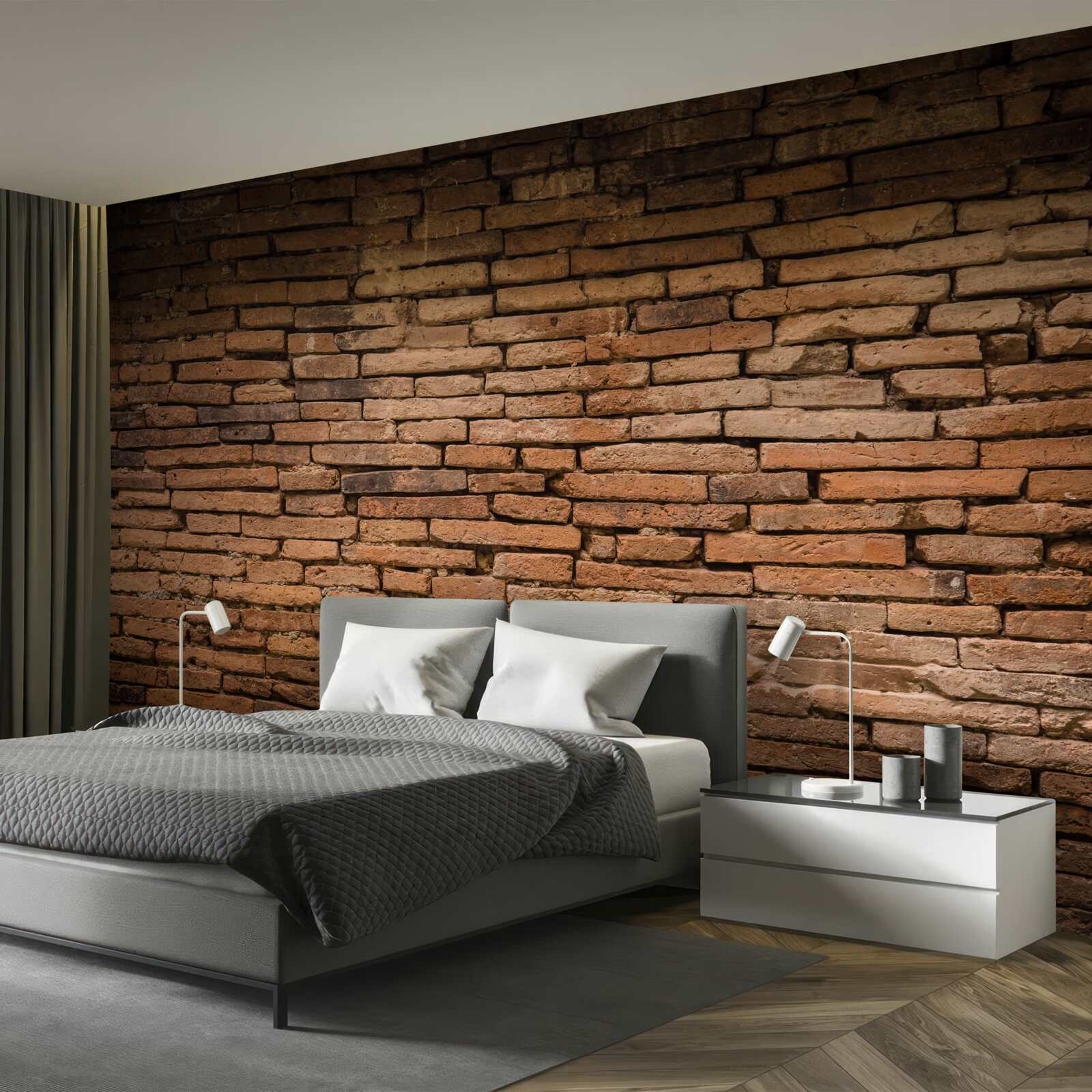 Fotobehang Een bakstenen muur die buigt