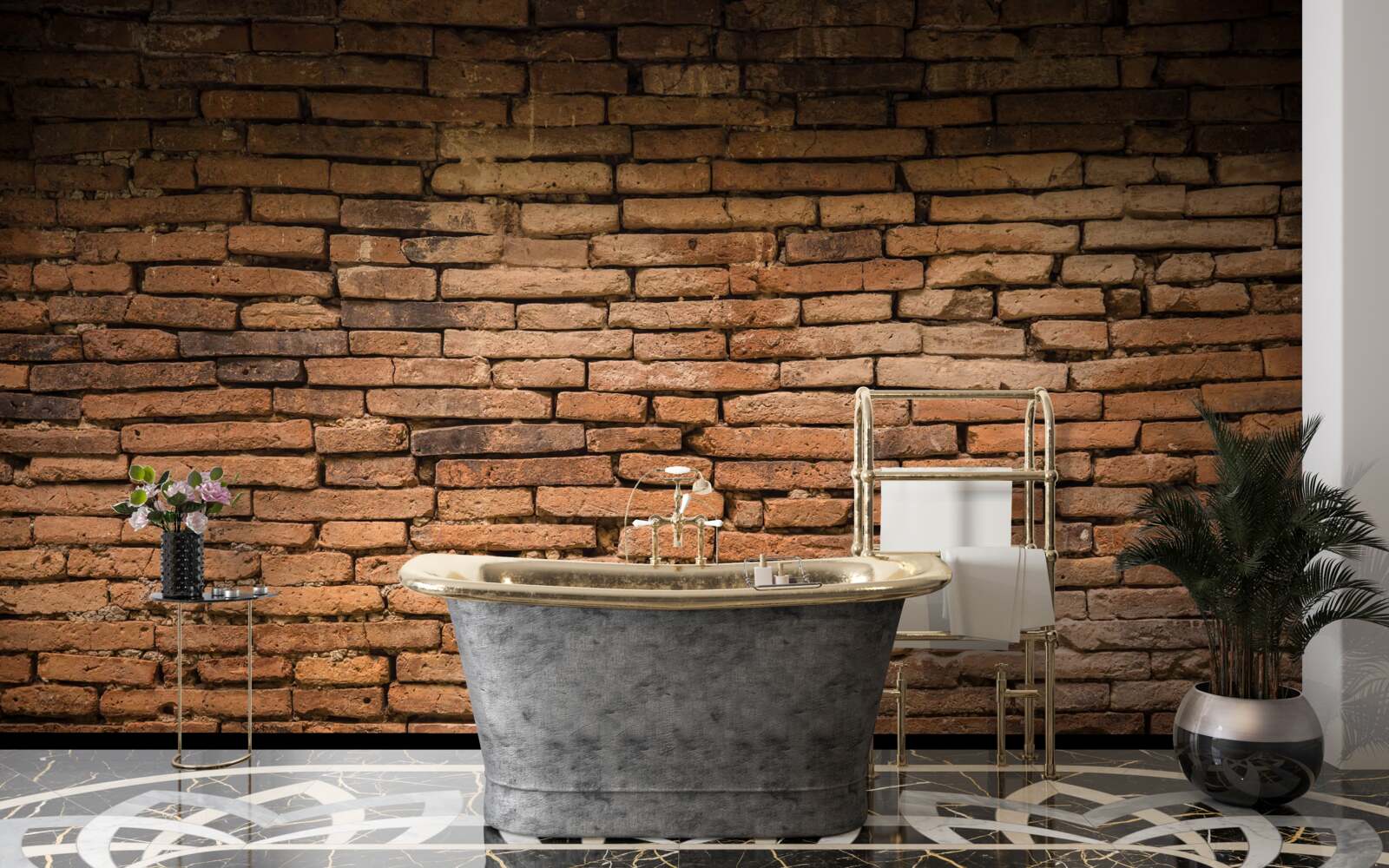 Fotobehang Een bakstenen muur die buigt