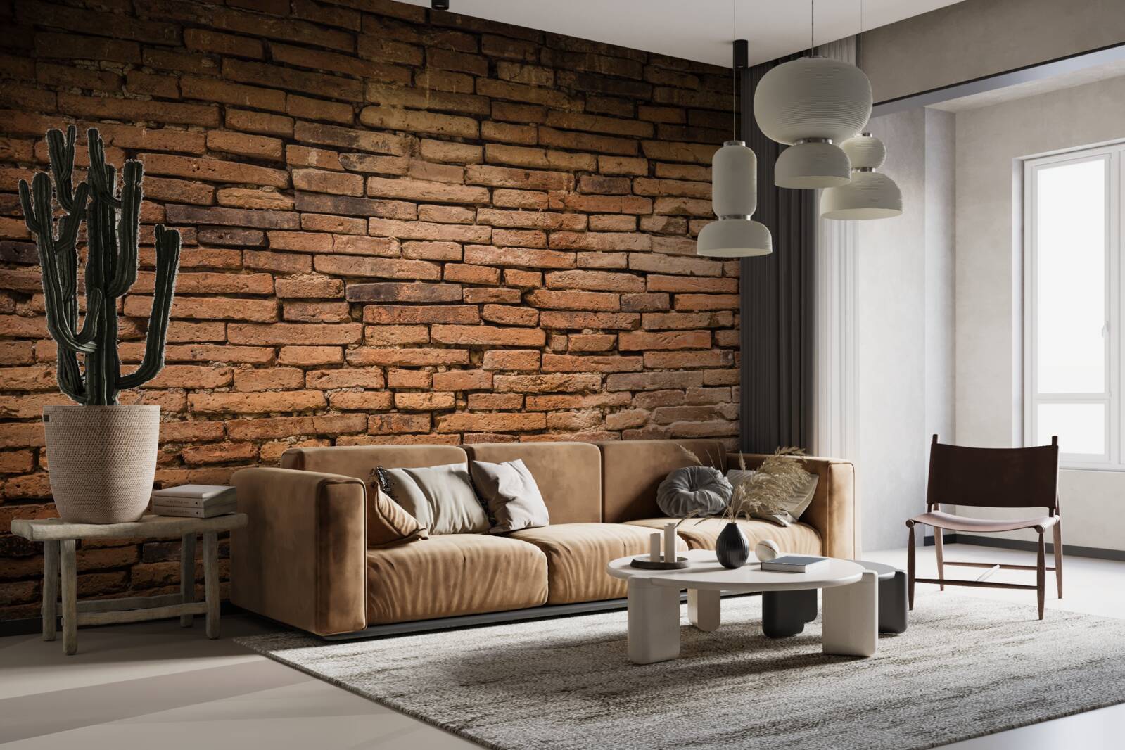 Fotobehang Een bakstenen muur die buigt