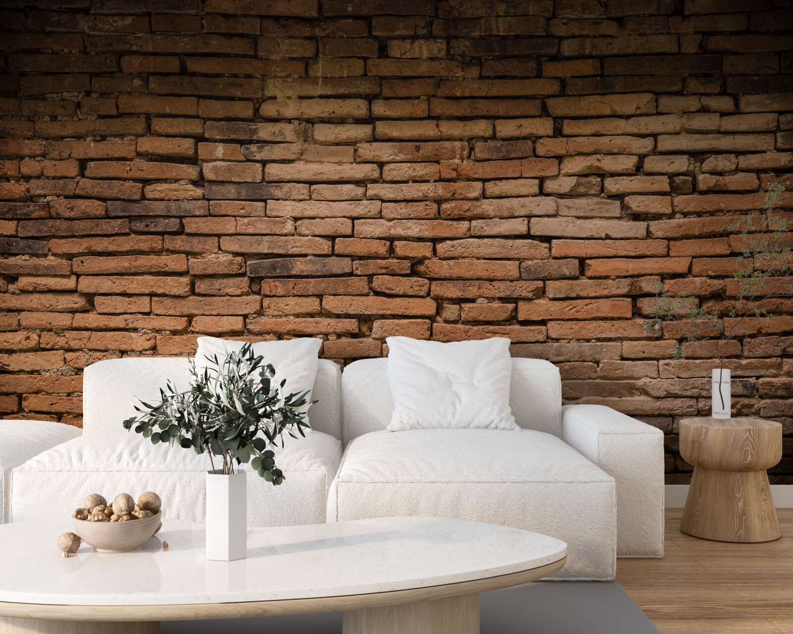 Fotobehang Een bakstenen muur die buigt