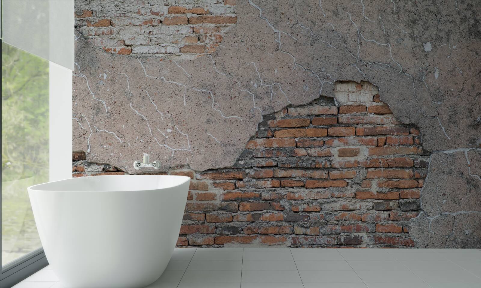 Fotobehang Een stenen muur die instort