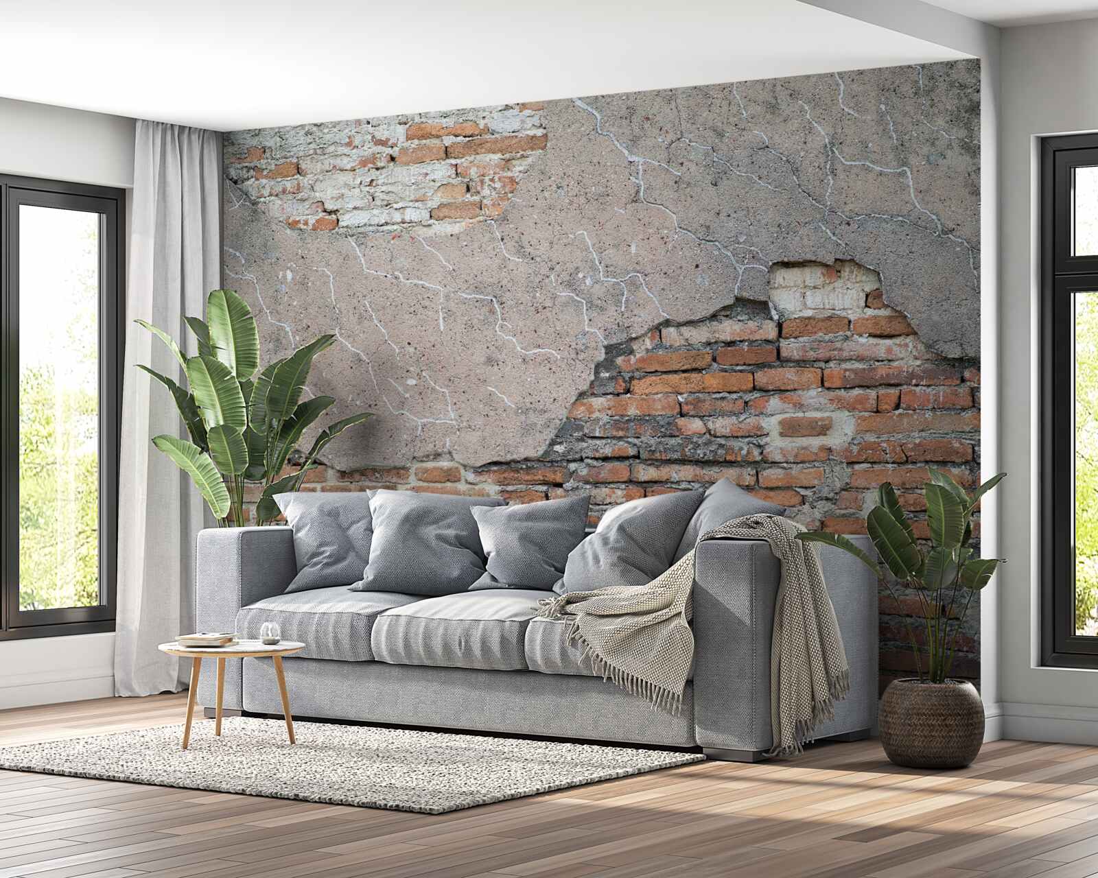 Fotobehang Een stenen muur die instort