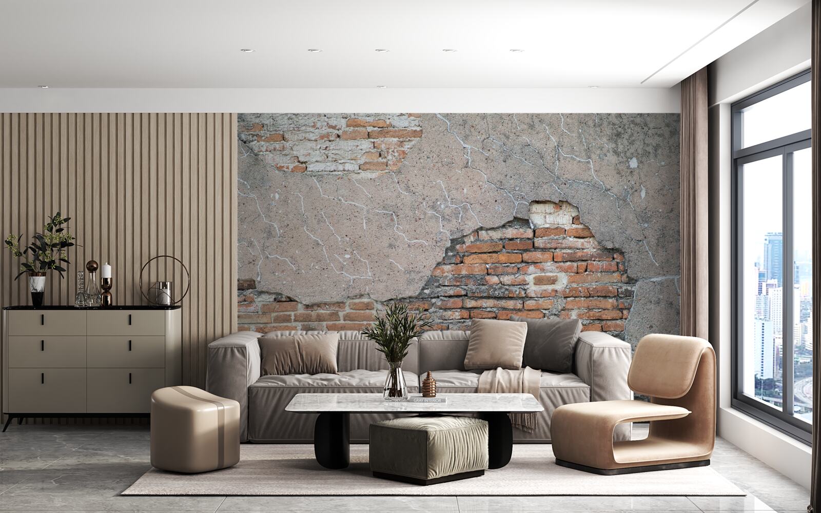 Fotobehang Een stenen muur die instort