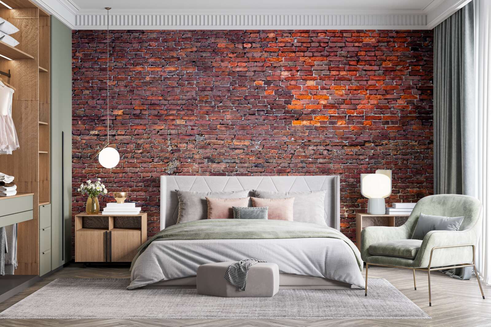 Fotobehang oude rode bakstenen muur