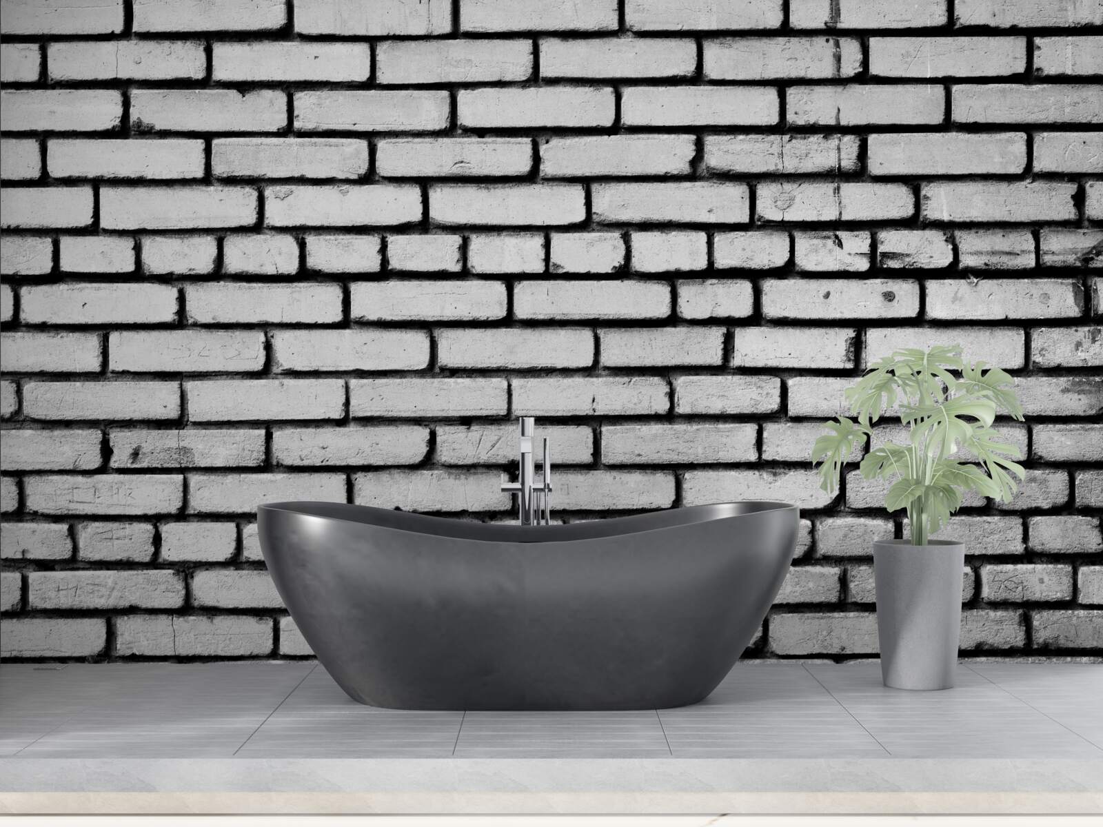 Fotobehang Muur versierd met witte bakstenen