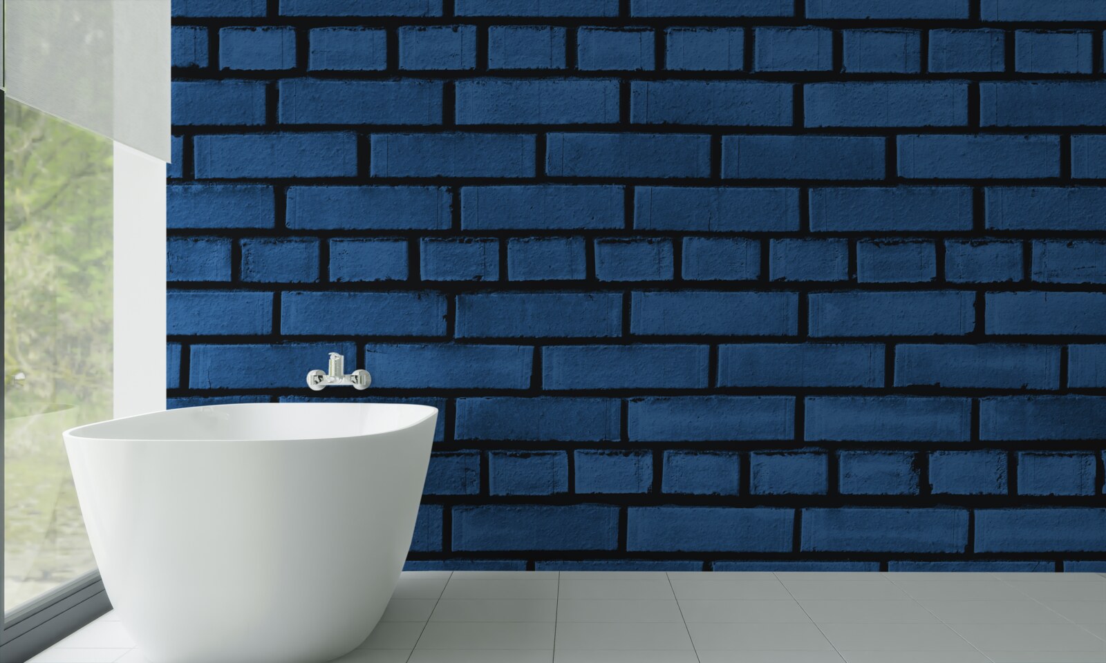 Fotobehang De muur is gemaakt van donkerblauwe bakstenen