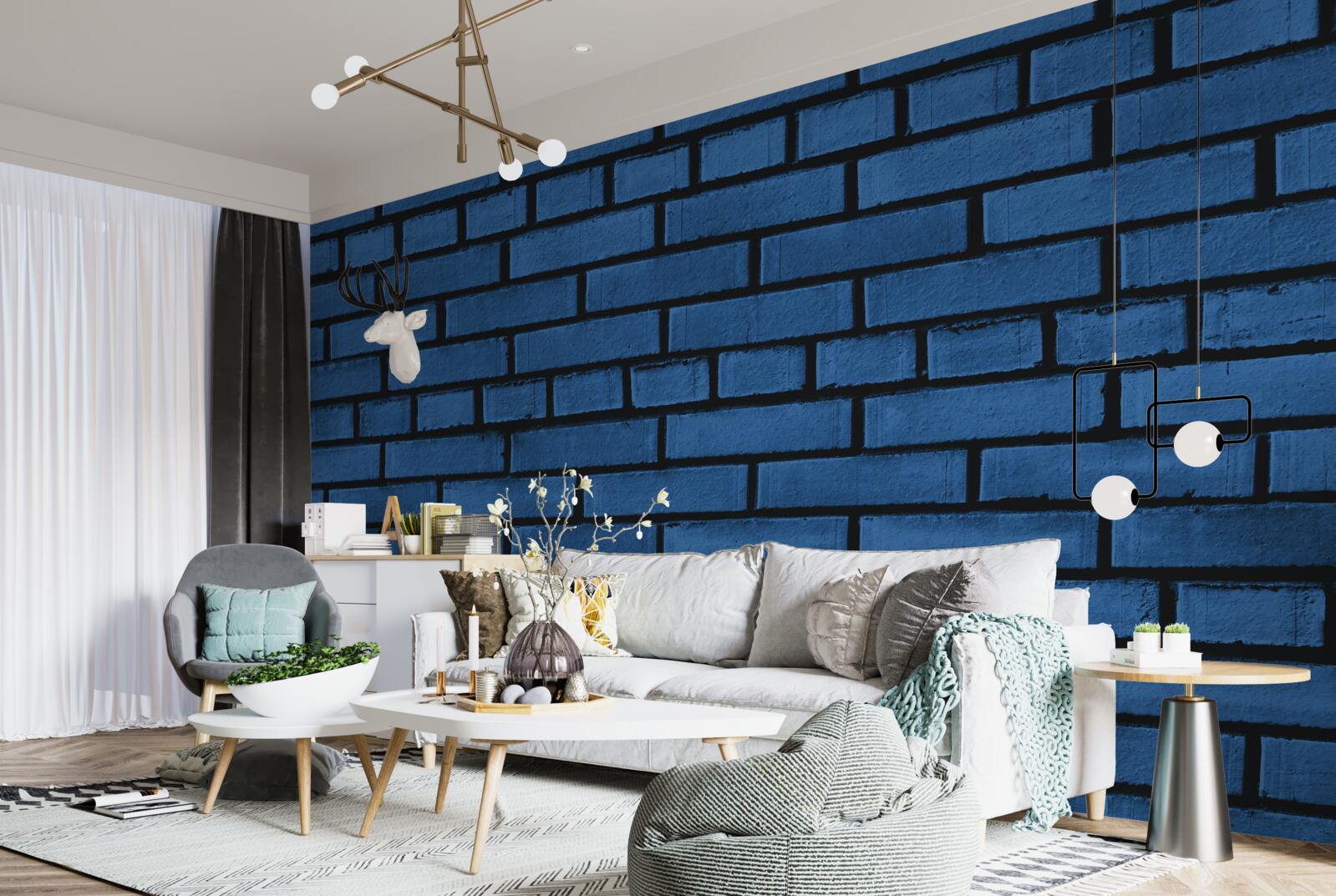 Fotobehang De muur is gemaakt van donkerblauwe bakstenen