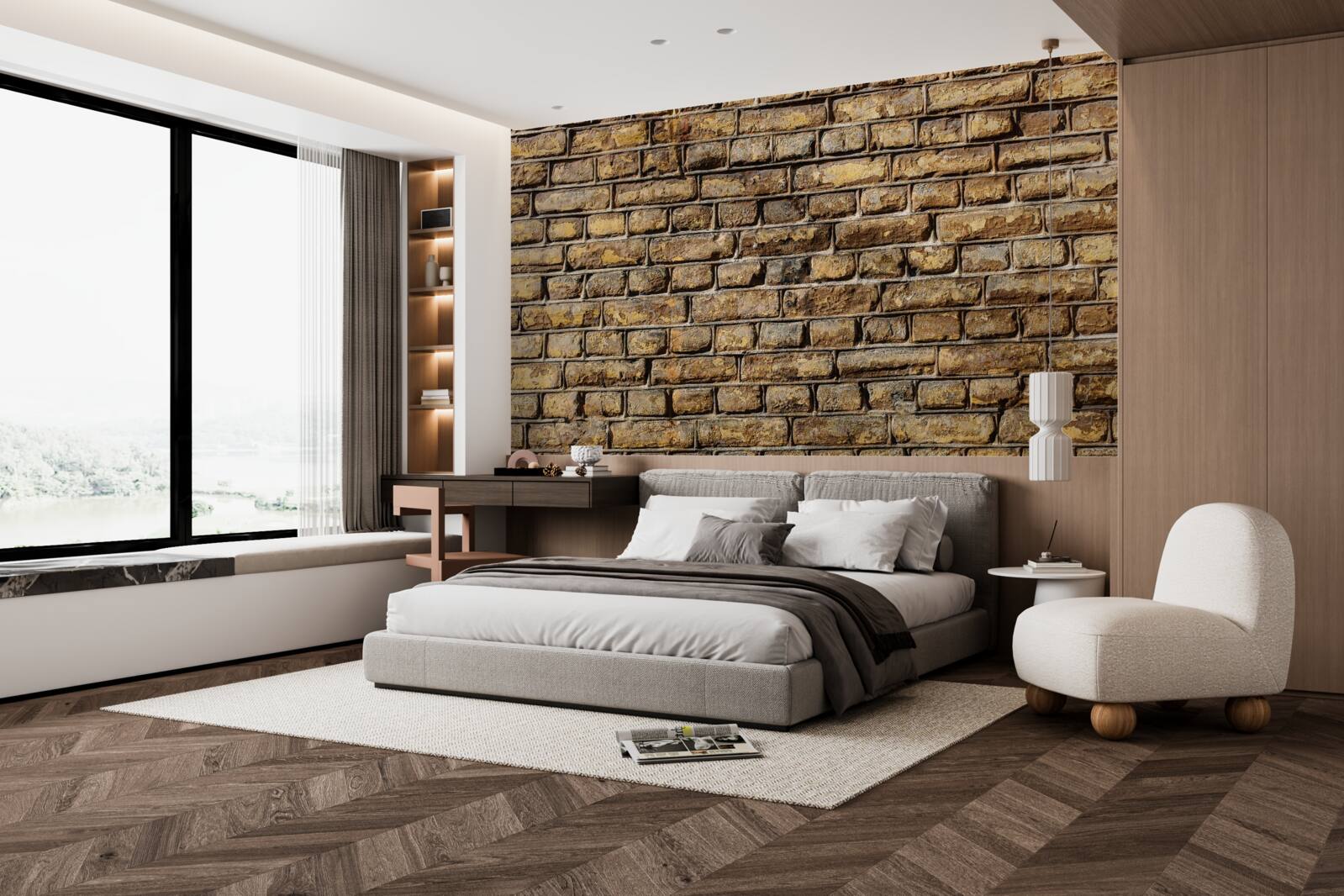 Fotobehang Onbehandelde bakstenen muur