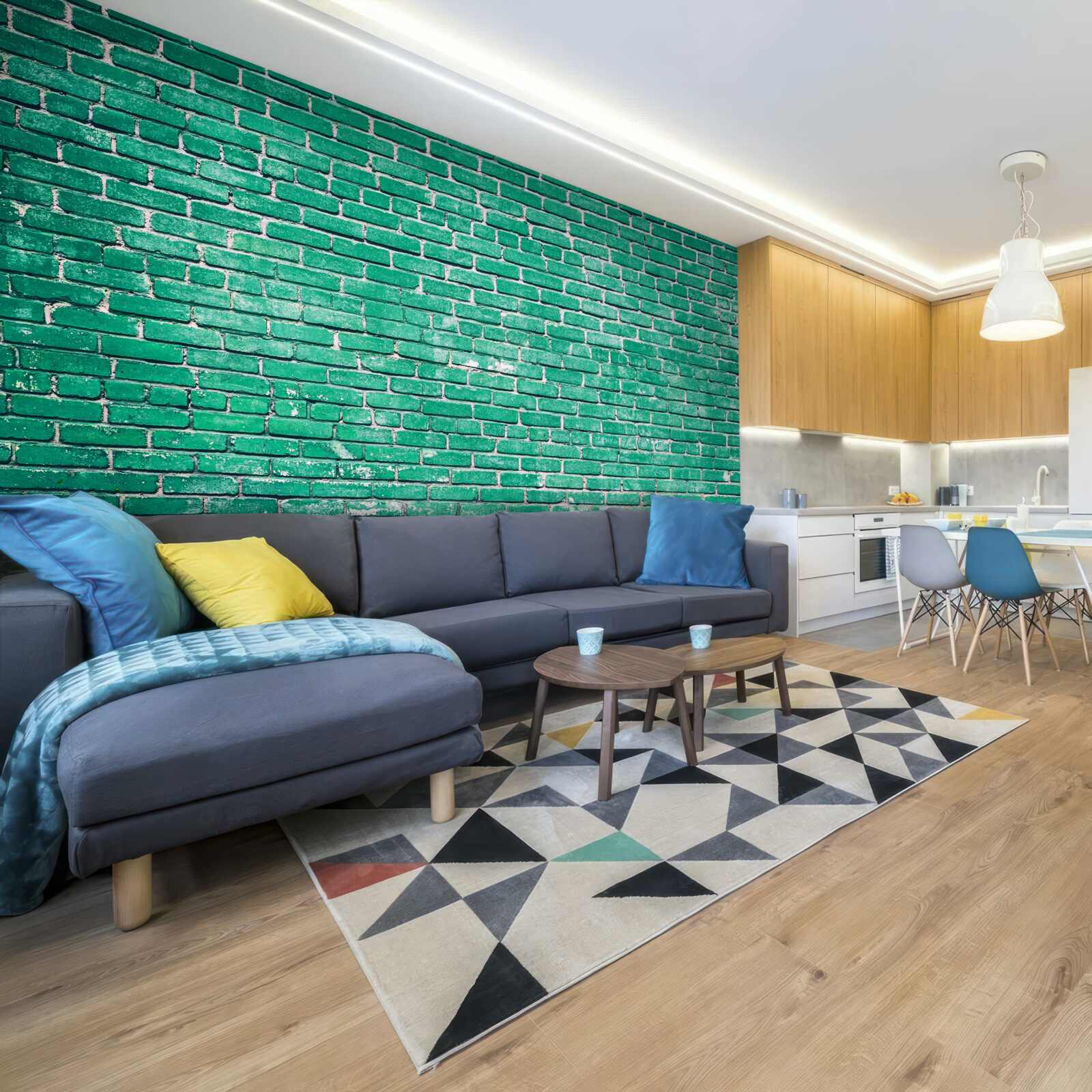 Fotobehang Turquoise bakstenen muur