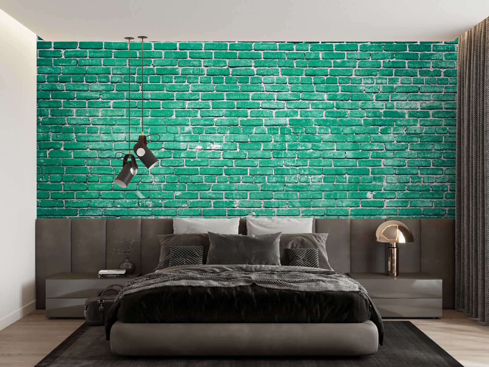 Fotobehang Turquoise bakstenen muur