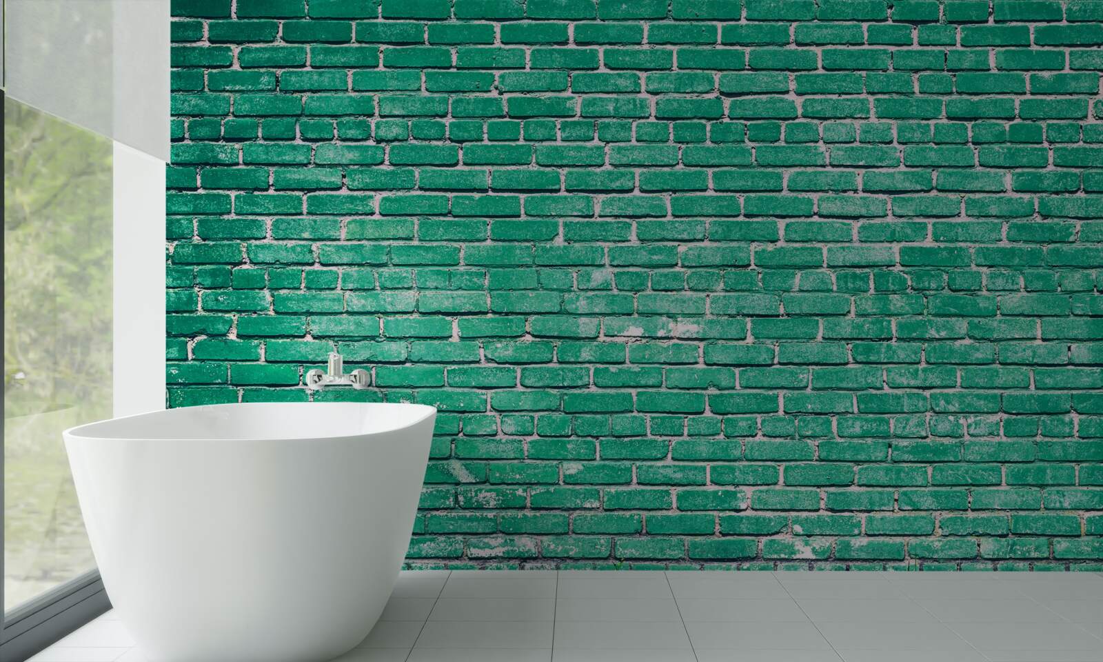 Fotobehang Turquoise bakstenen muur