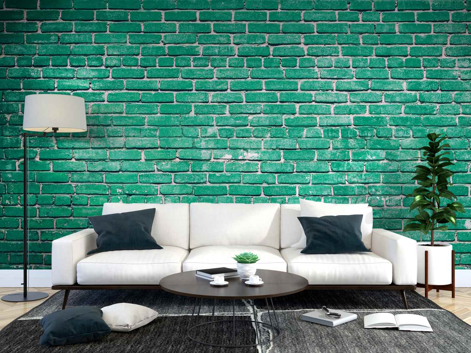 Fotobehang Turquoise bakstenen muur