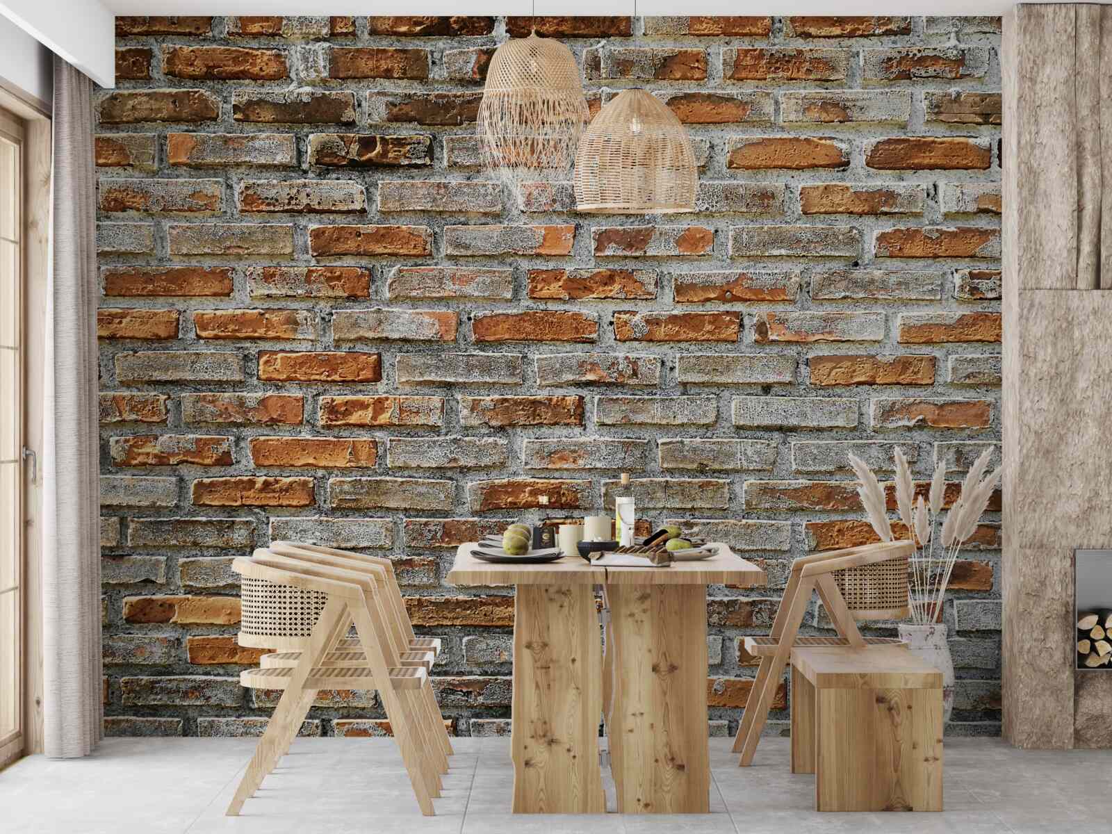 Fotobehang Bakstenen muur in verschillende tinten