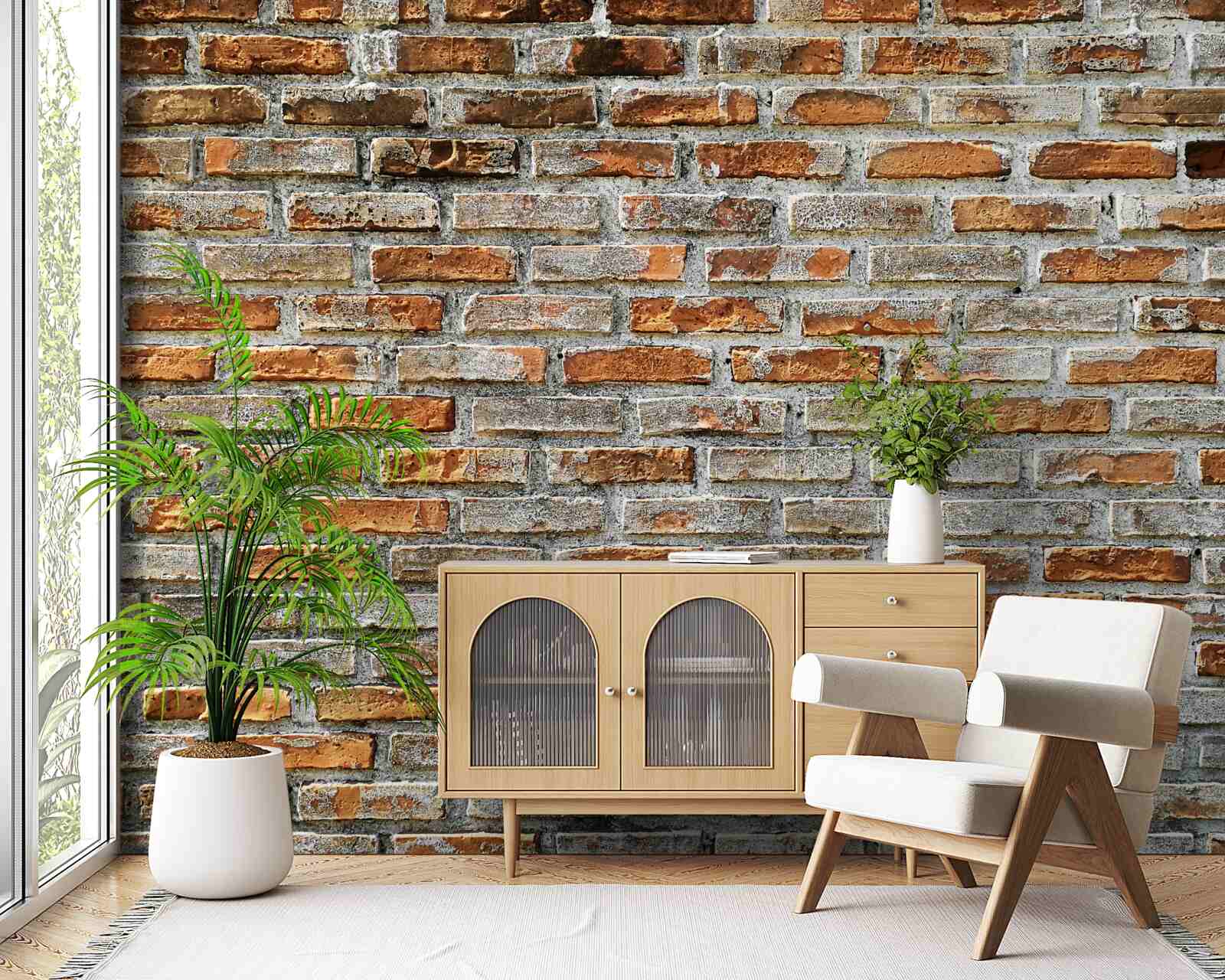 Fotobehang Bakstenen muur in verschillende tinten