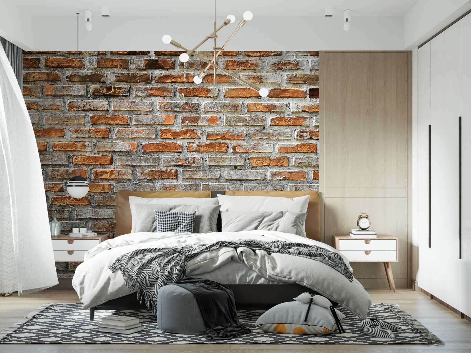 Fotobehang Bakstenen muur in verschillende tinten