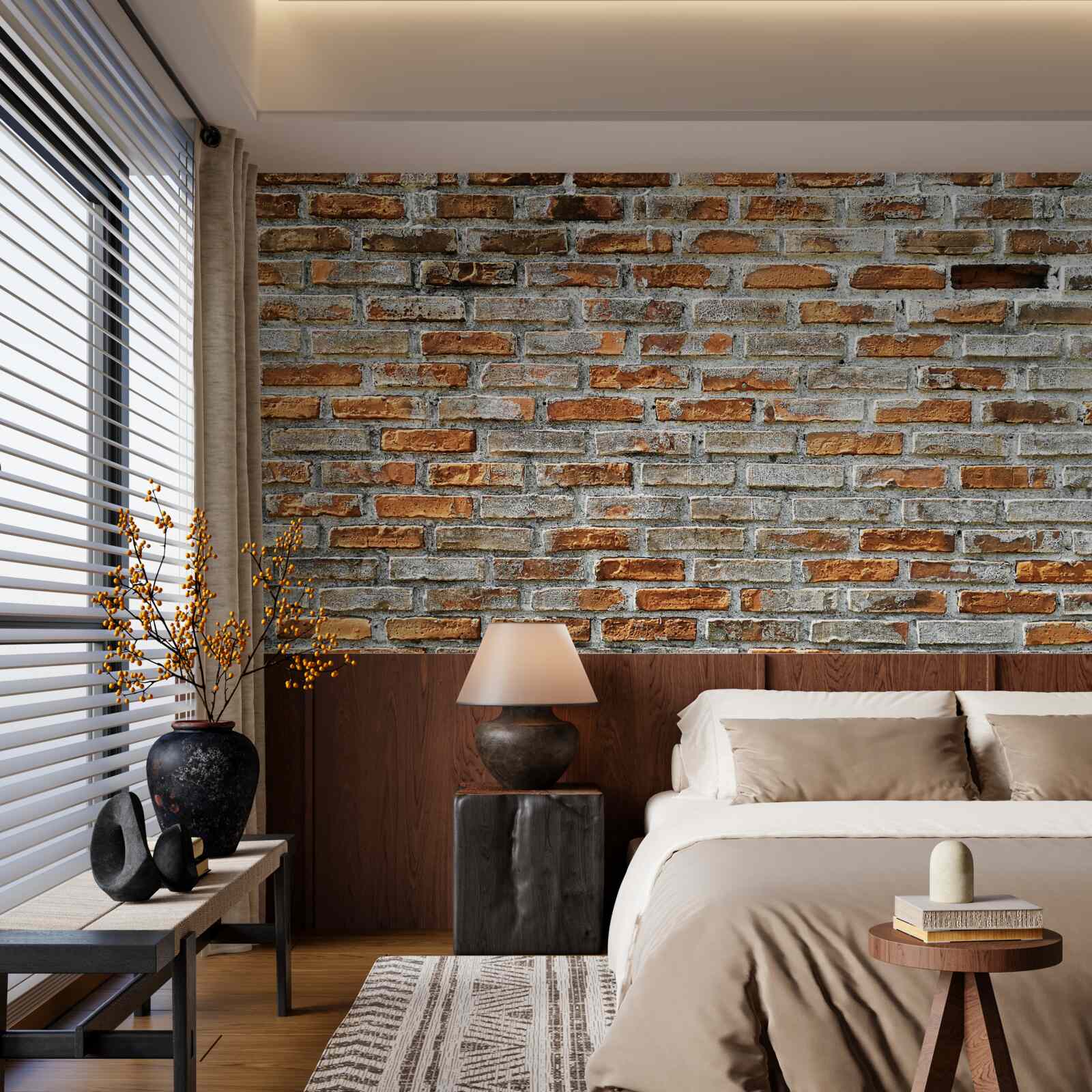 Fotobehang Bakstenen muur in verschillende tinten