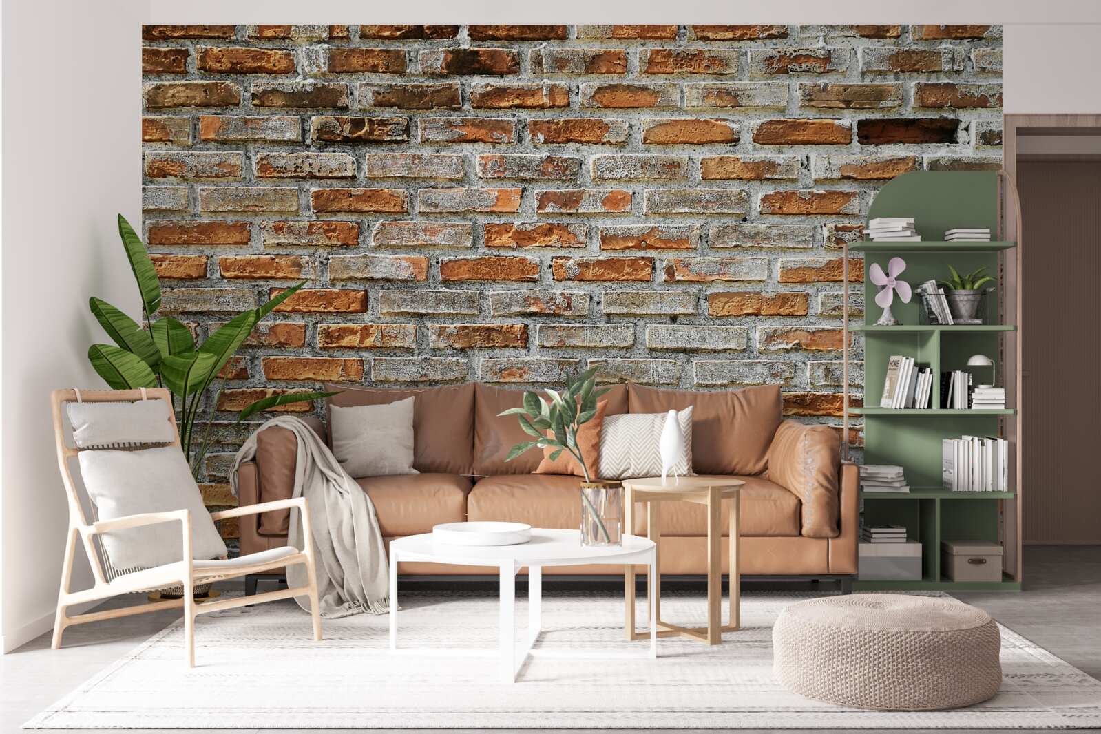 Fotobehang Bakstenen muur in verschillende tinten