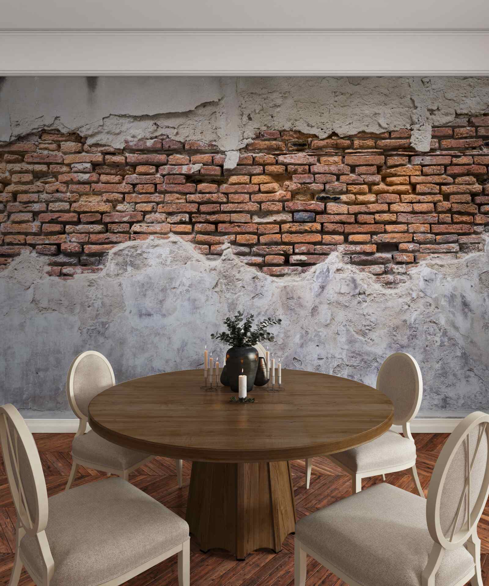 Fotobehang Een muur, oud en hol, van baksteen