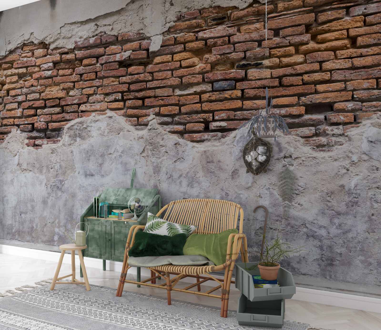 Fotobehang Een muur, oud en hol, van baksteen