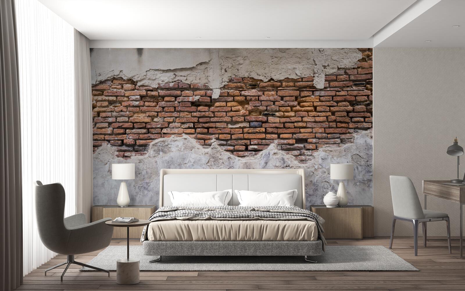 Fotobehang Een muur, oud en hol, van baksteen