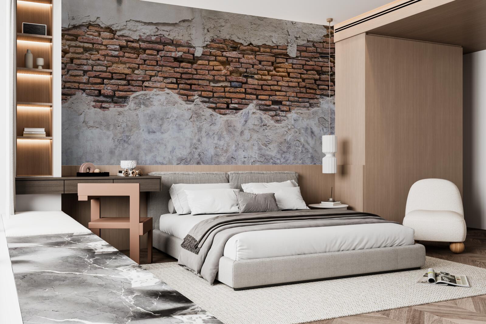 Fotobehang Een muur, oud en hol, van baksteen