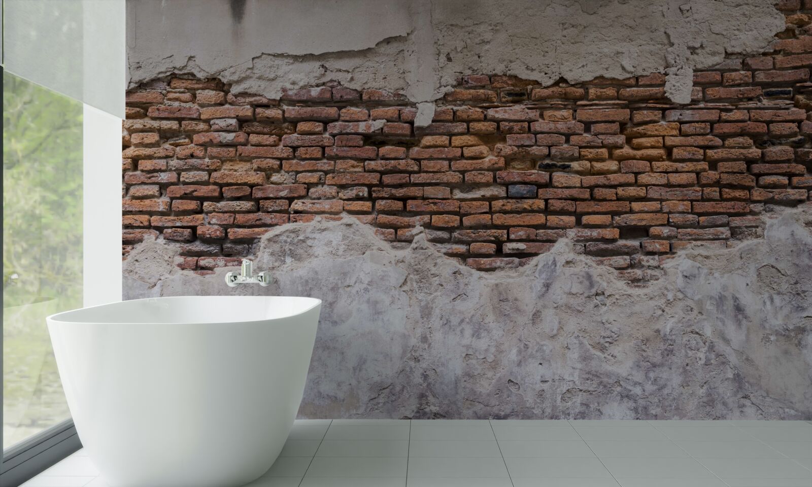 Fotobehang Een muur, oud en hol, van baksteen