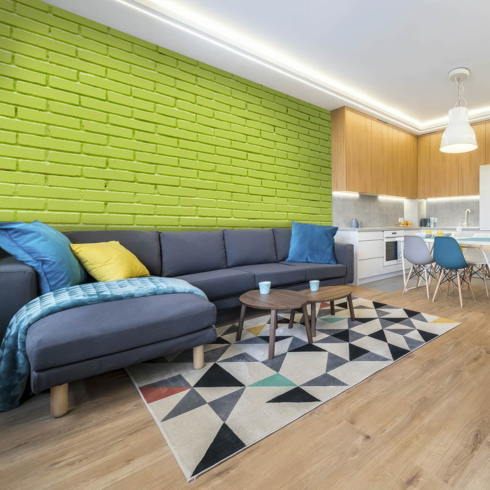 Fotobehang Bakstenen muur in lichtgroene tint