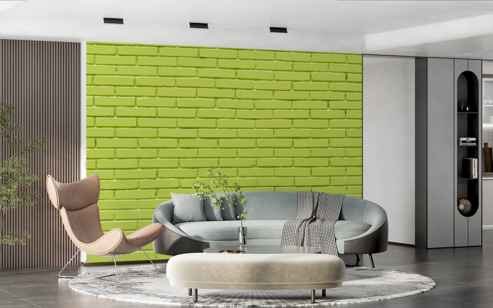 Fotobehang Bakstenen muur in lichtgroene tint