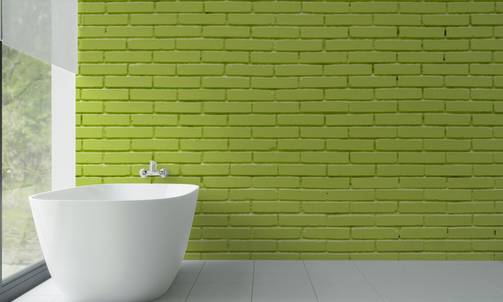 Fotobehang Bakstenen muur in lichtgroene tint