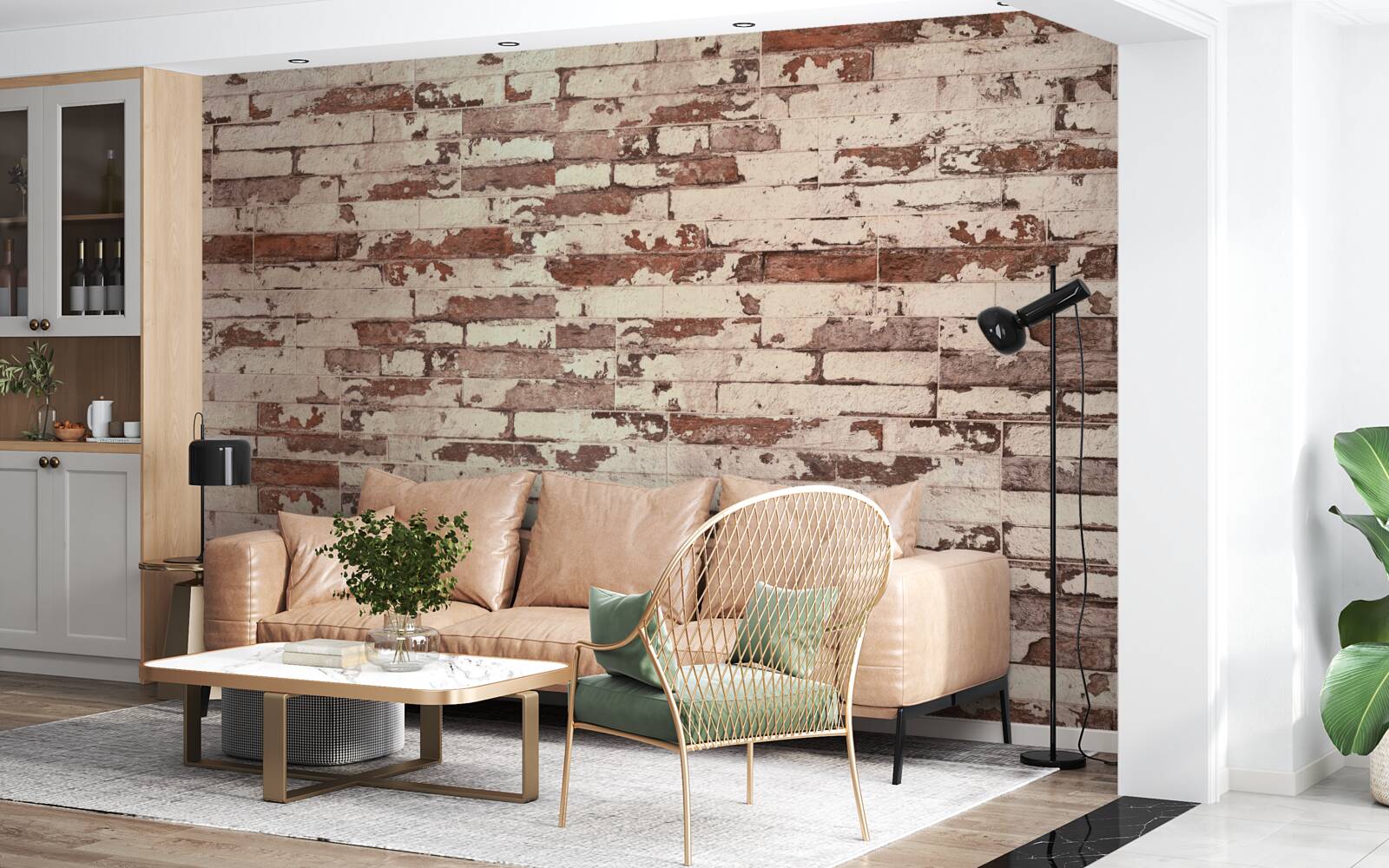 Fotobehang oude bakstenen muur met een bekrast oppervlak