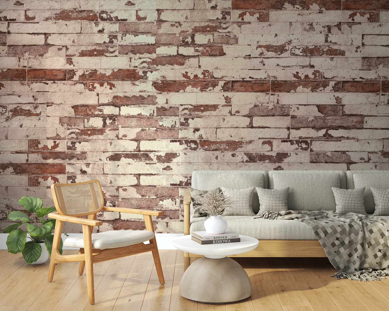 Fotobehang oude bakstenen muur met een bekrast oppervlak