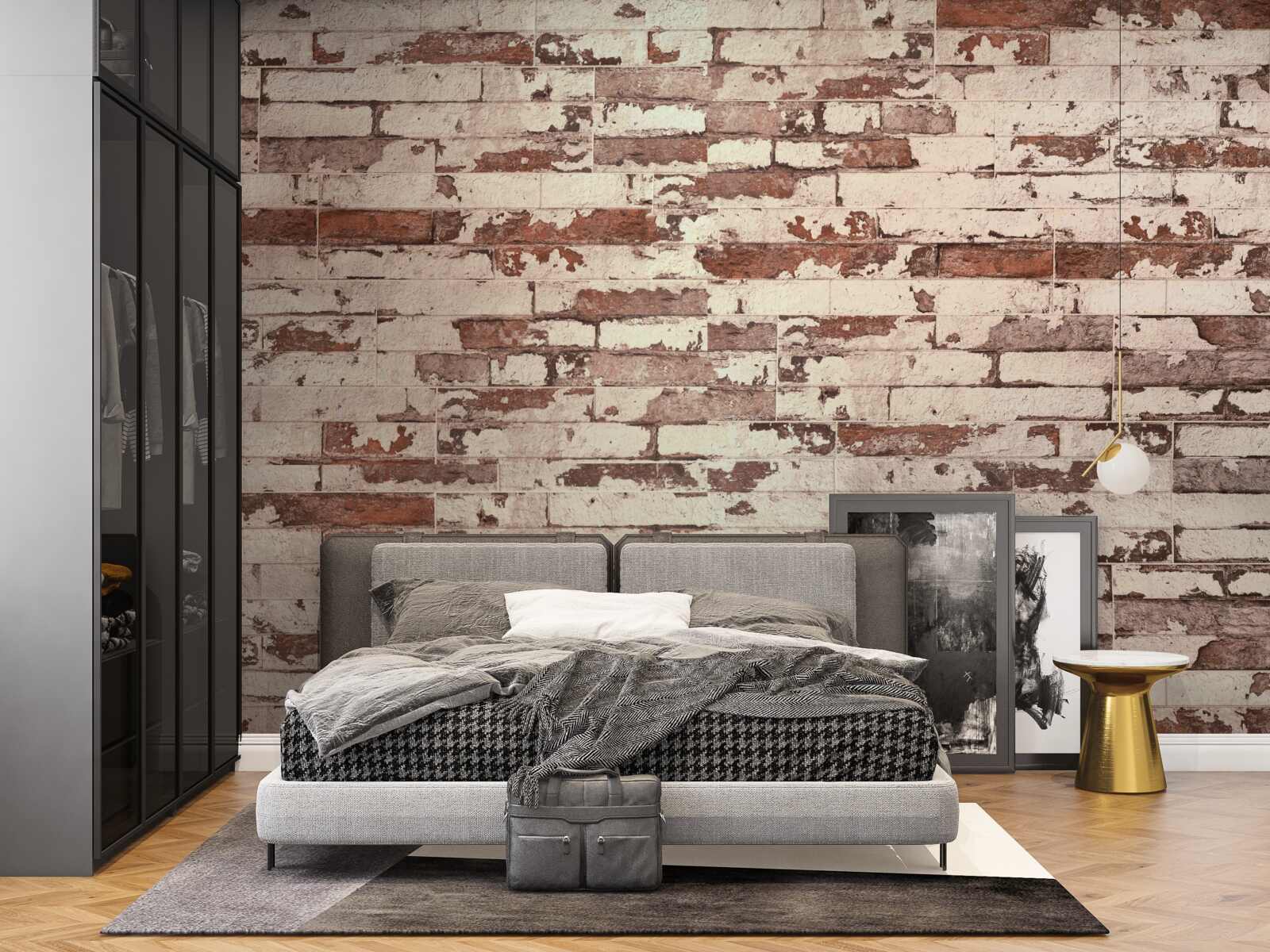 Fotobehang oude bakstenen muur met een bekrast oppervlak