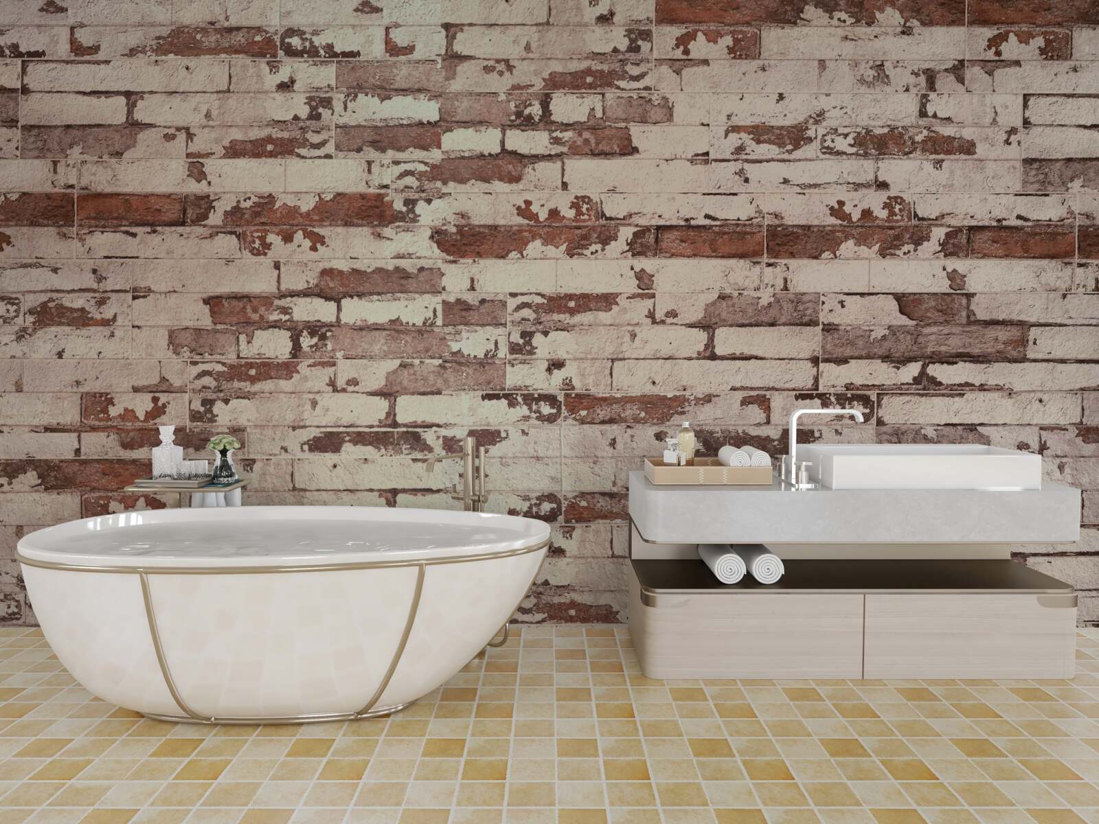 Fotobehang oude bakstenen muur met een bekrast oppervlak