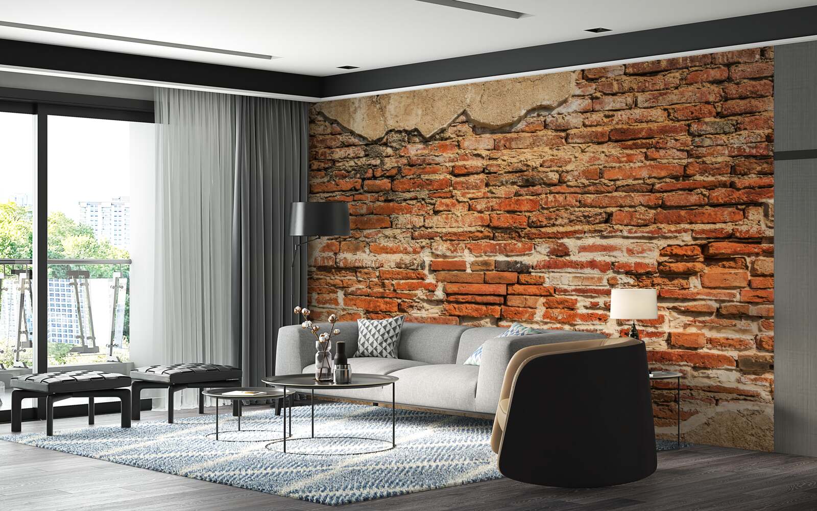 Fotobehang een bakstenen muur die erg vervallen is