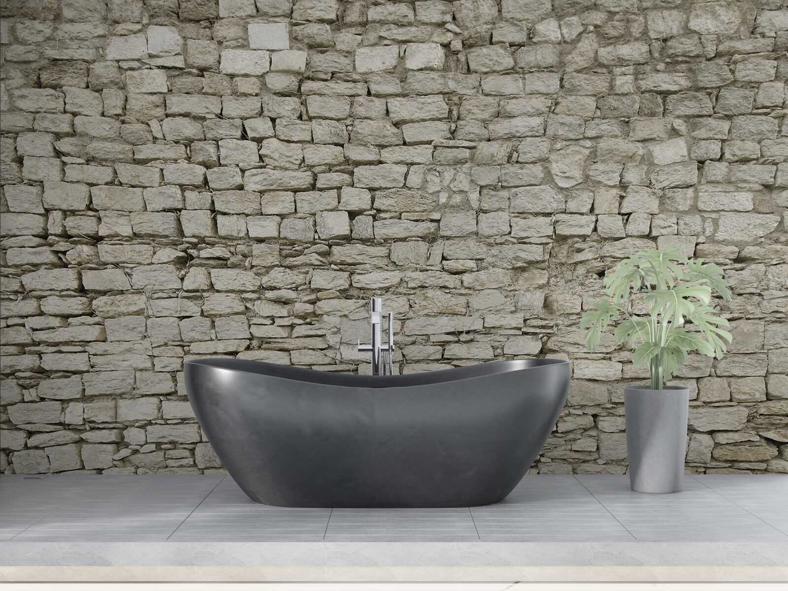 Fotobehang verspreide stenen muur leggen