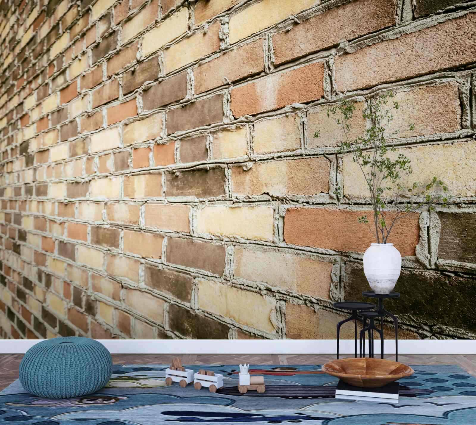 Fotobehang zijaanzicht van bakstenen muur