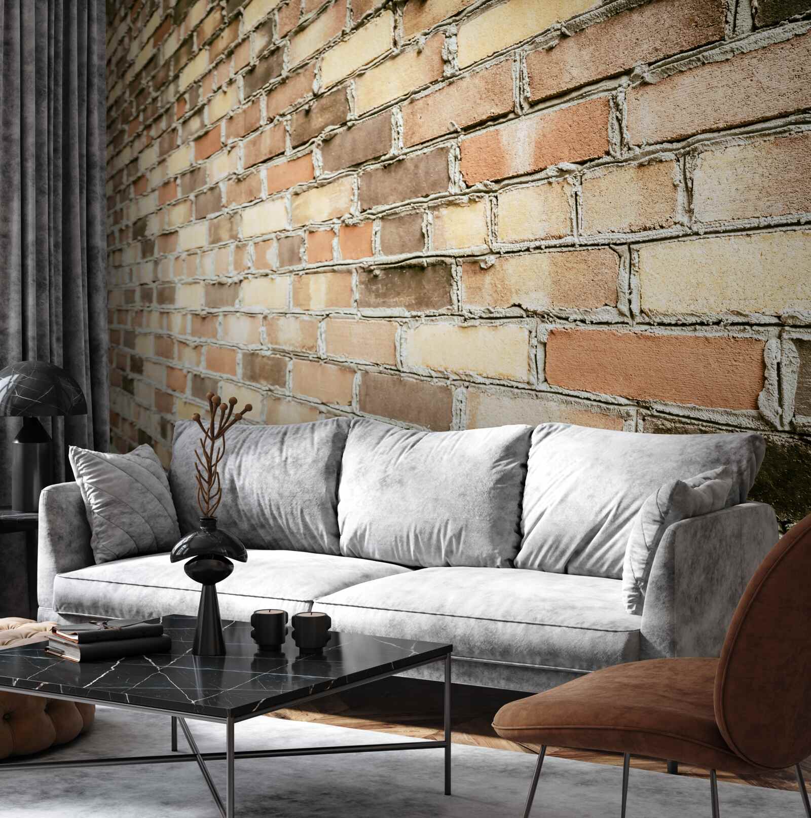 Fotobehang zijaanzicht van bakstenen muur