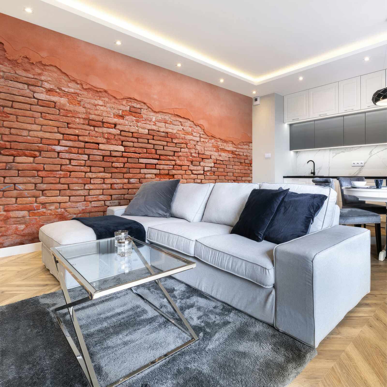 Fotobehang ingestorte bakstenen muur