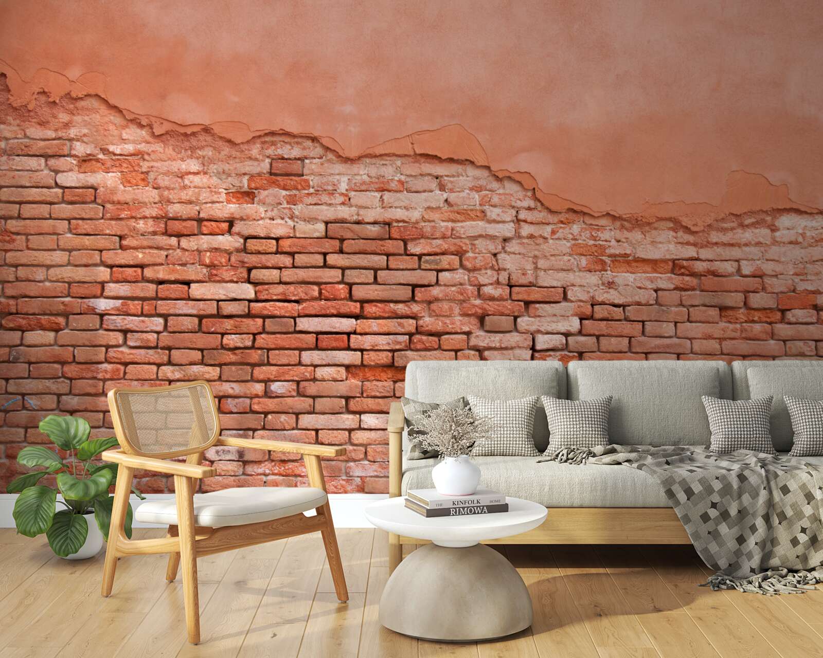 Fotobehang ingestorte bakstenen muur