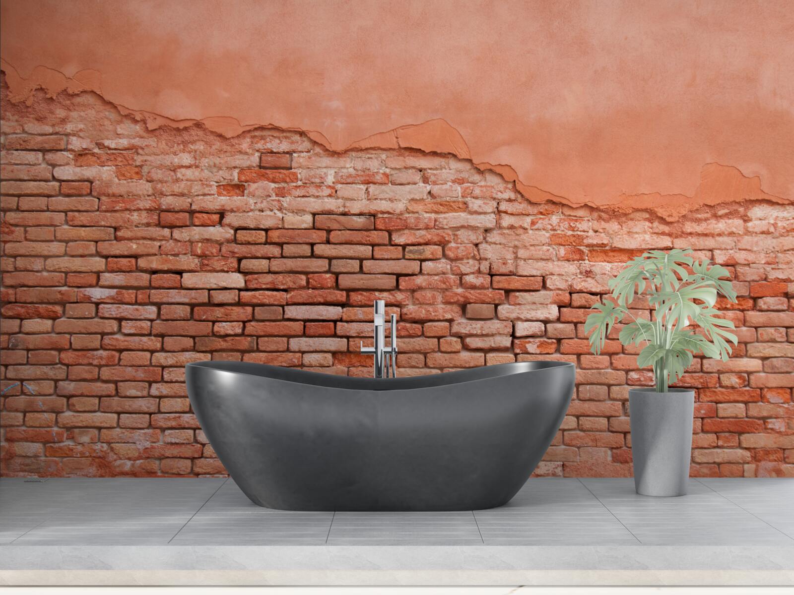 Fotobehang ingestorte bakstenen muur