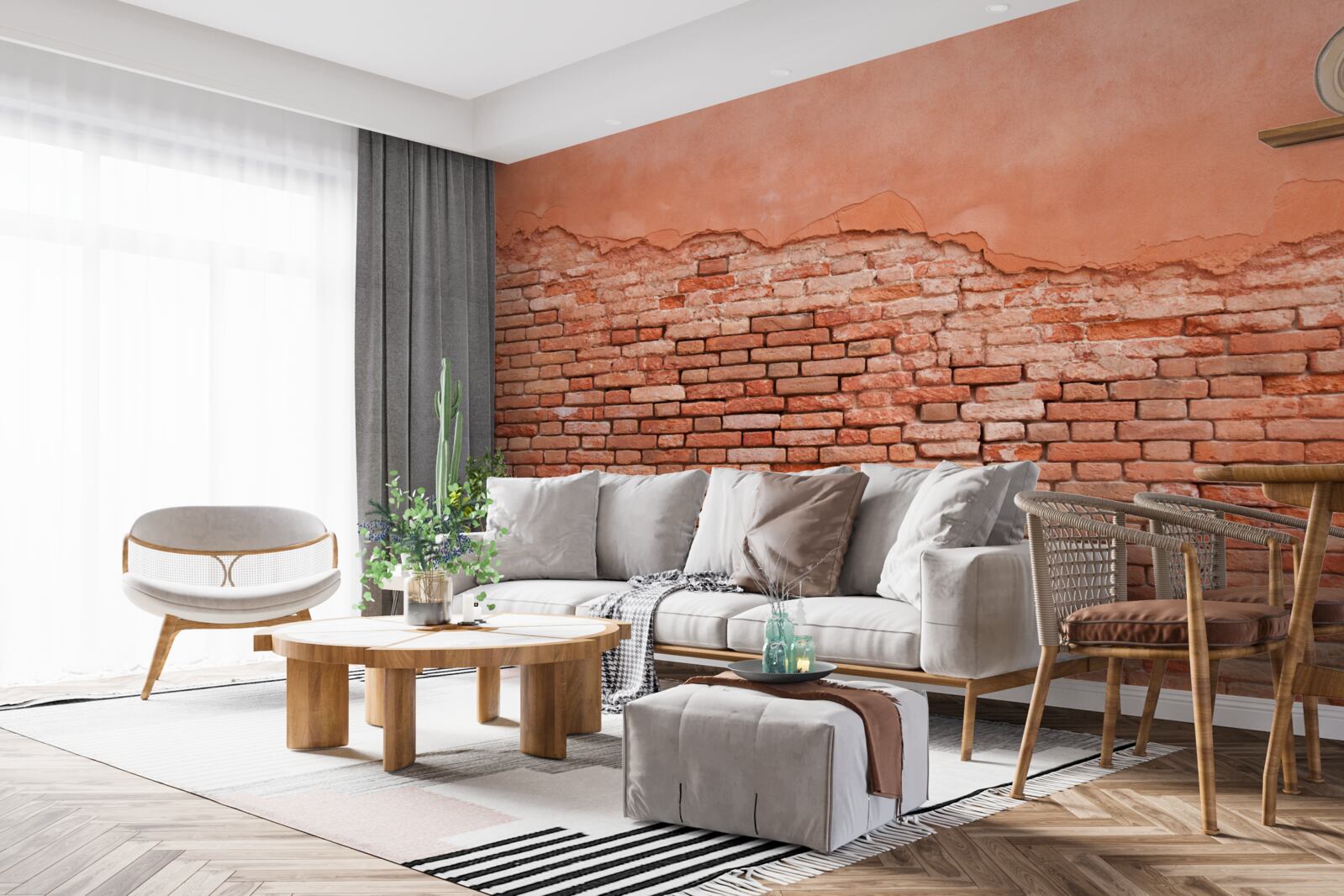 Fotobehang ingestorte bakstenen muur