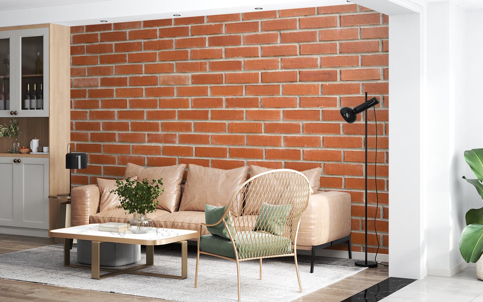 Fotobehang Rode bakstenen muur, glad gelegd