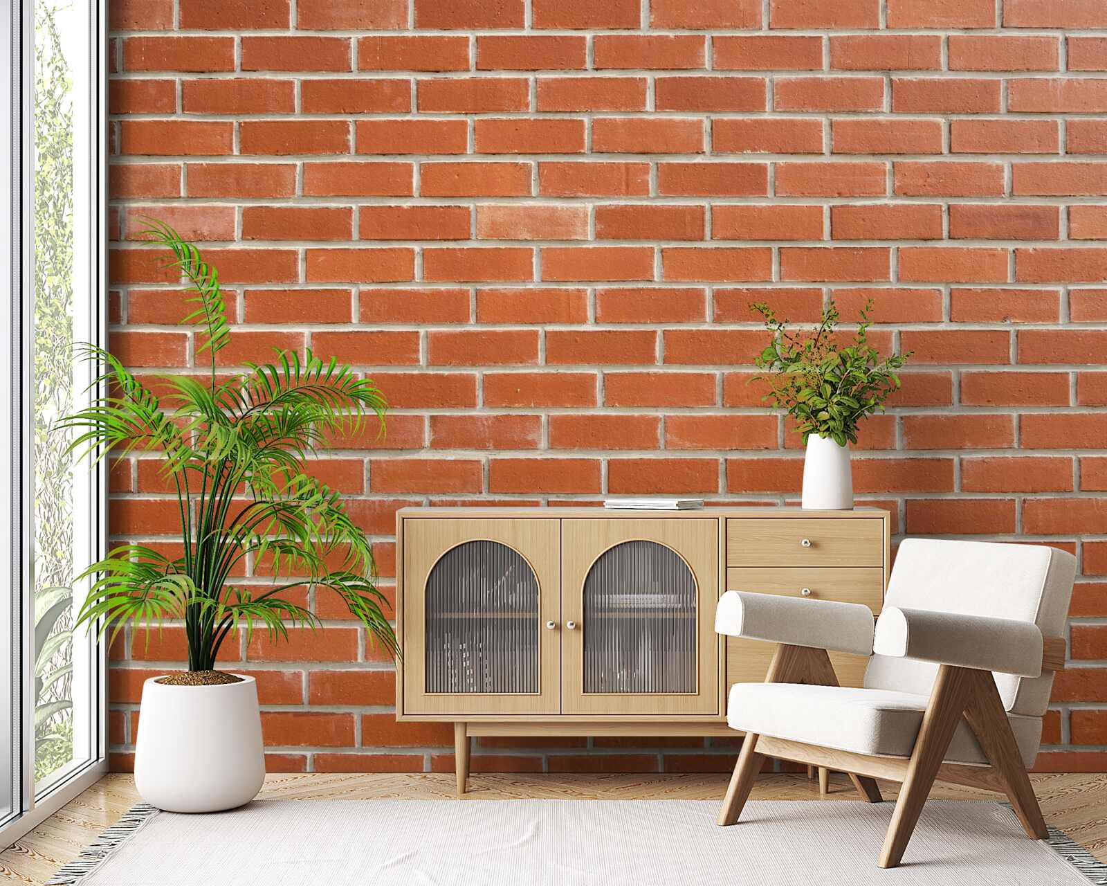 Fotobehang Rode bakstenen muur, glad gelegd