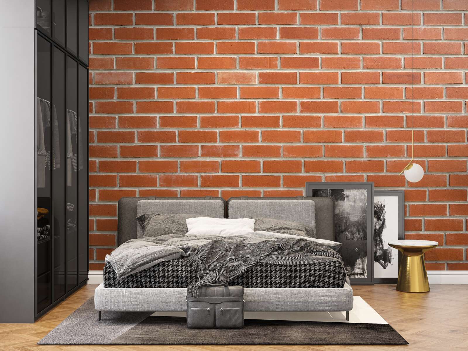 Fotobehang Rode bakstenen muur, glad gelegd