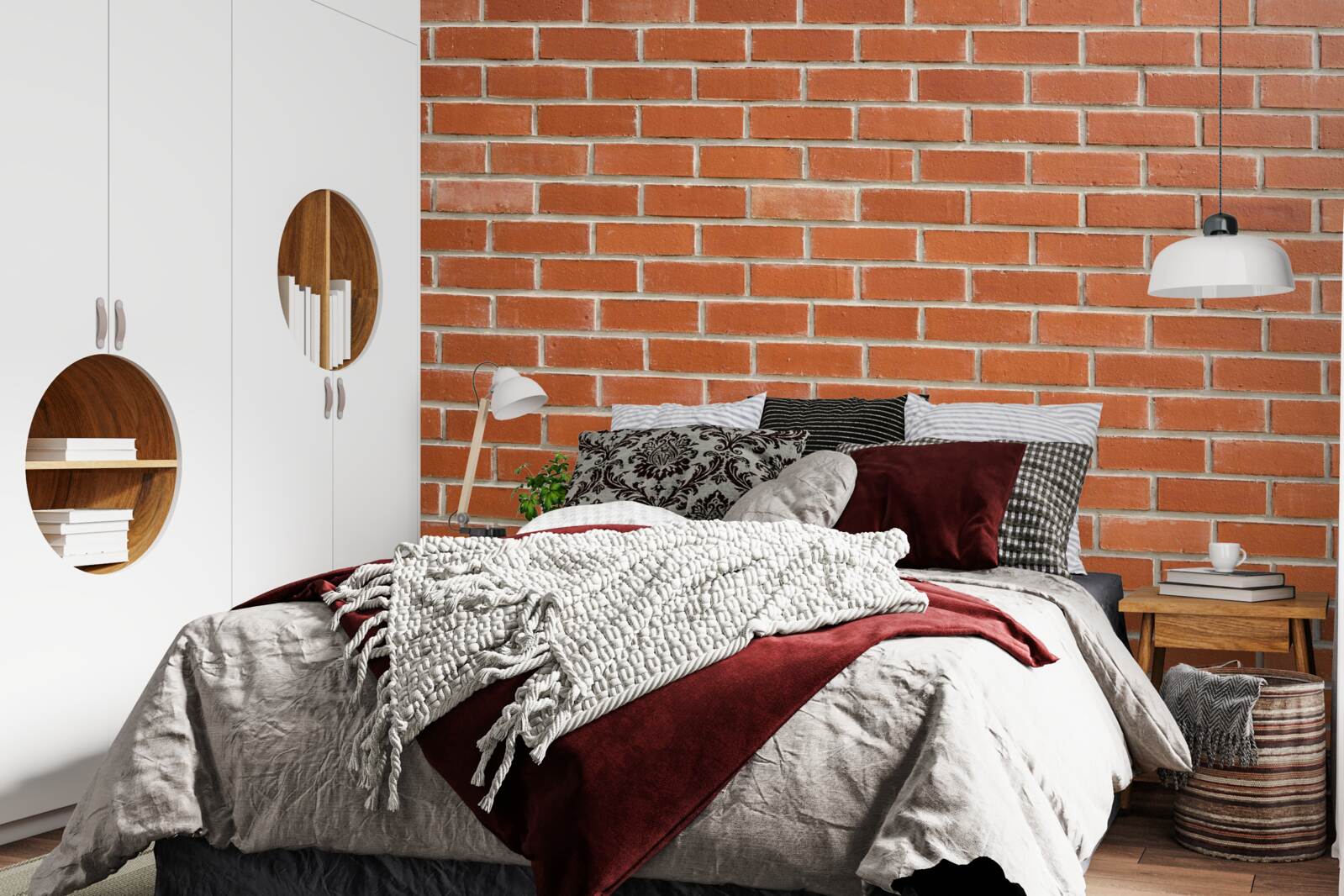 Fotobehang Rode bakstenen muur, glad gelegd