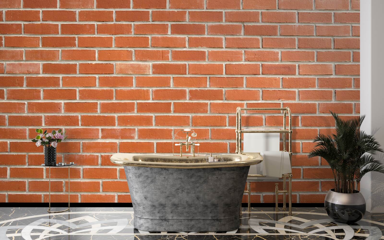 Fotobehang Rode bakstenen muur, glad gelegd