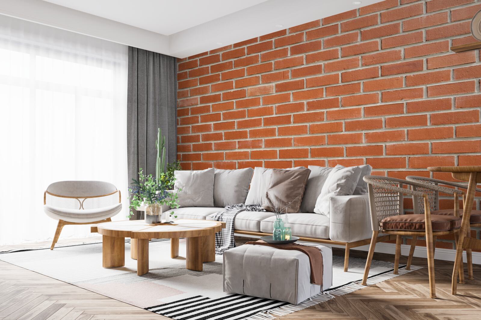 Fotobehang Rode bakstenen muur, glad gelegd