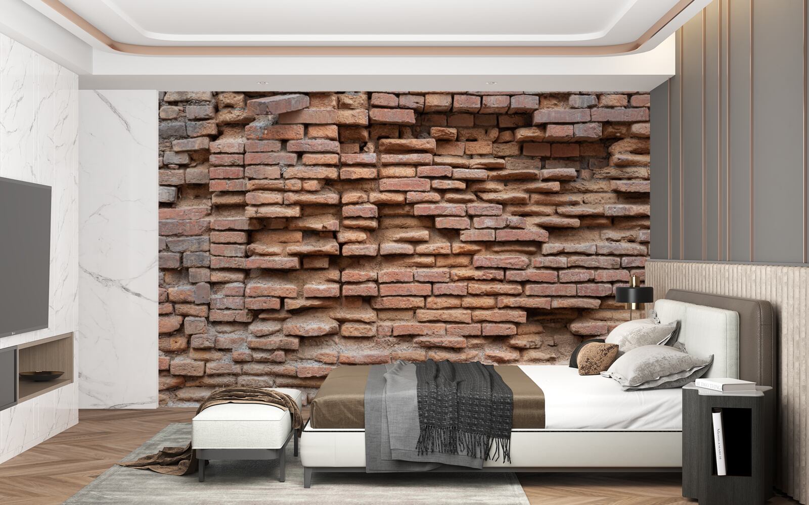 Fotobehang een muur van steen die afbrokkelt